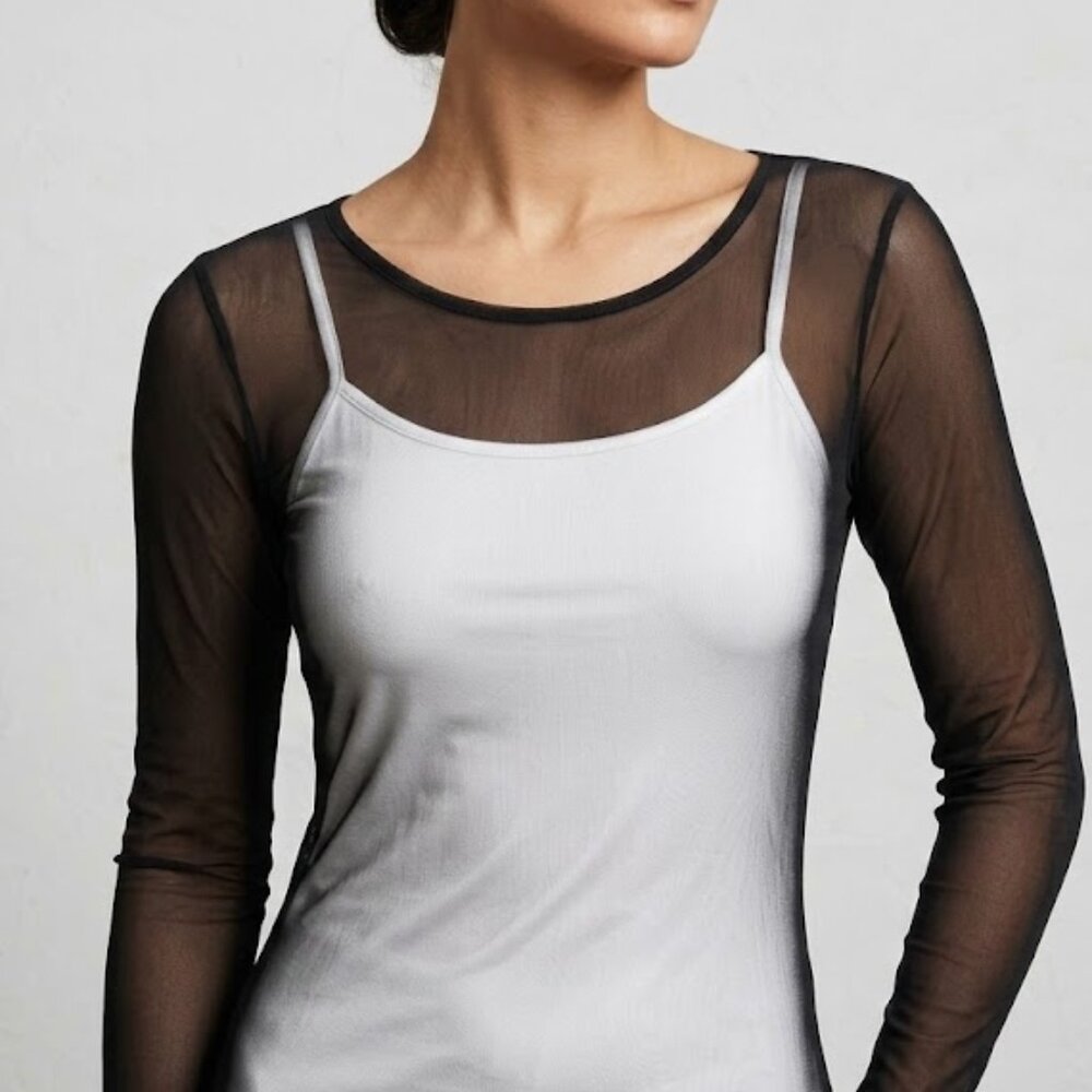 Hearts And Hips Elegant Black Mesh Sheer  Long Sleeve Top/Cover  Size S